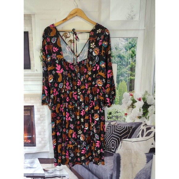 Torrid Size 3 3X Dress Novelty Print Tropical Jungle Floral Cheetah Whimsical - Picture 3 of 8